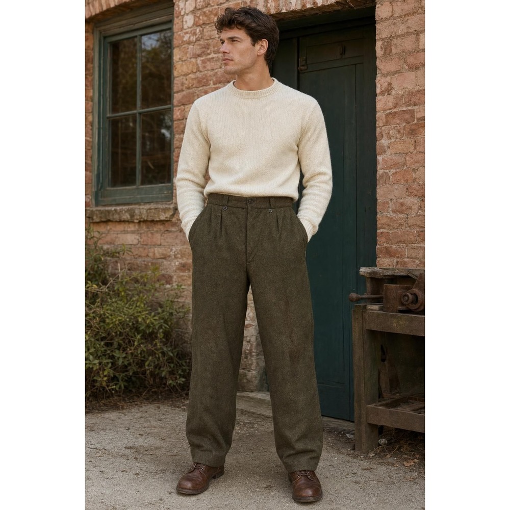 Vintage Belgian Army Wool Field Trousers Men's 34x31 Olive Green